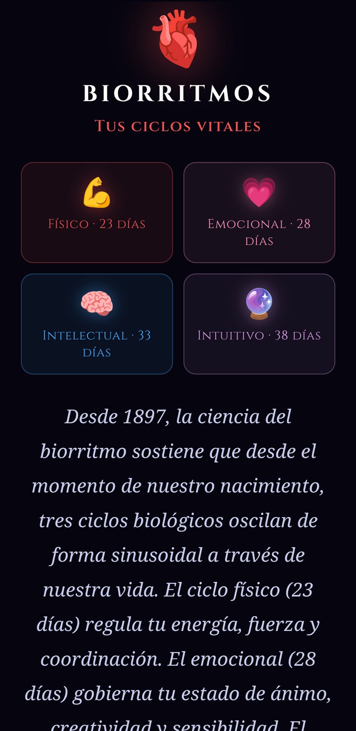Captura de Stoic Stars: Biorritmos · Ciclos personales