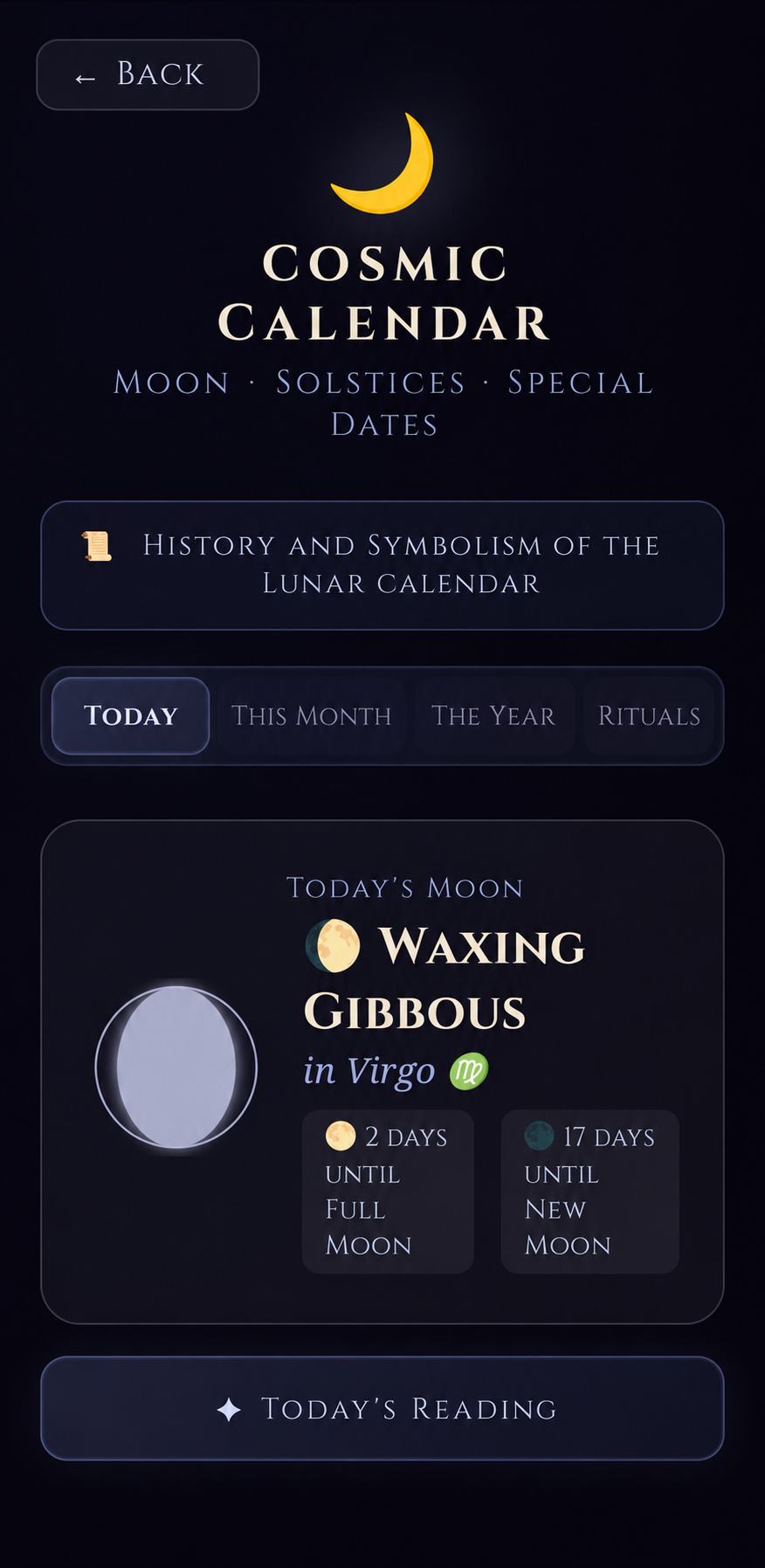 Stoic Stars screenshot: Cosmic calendar