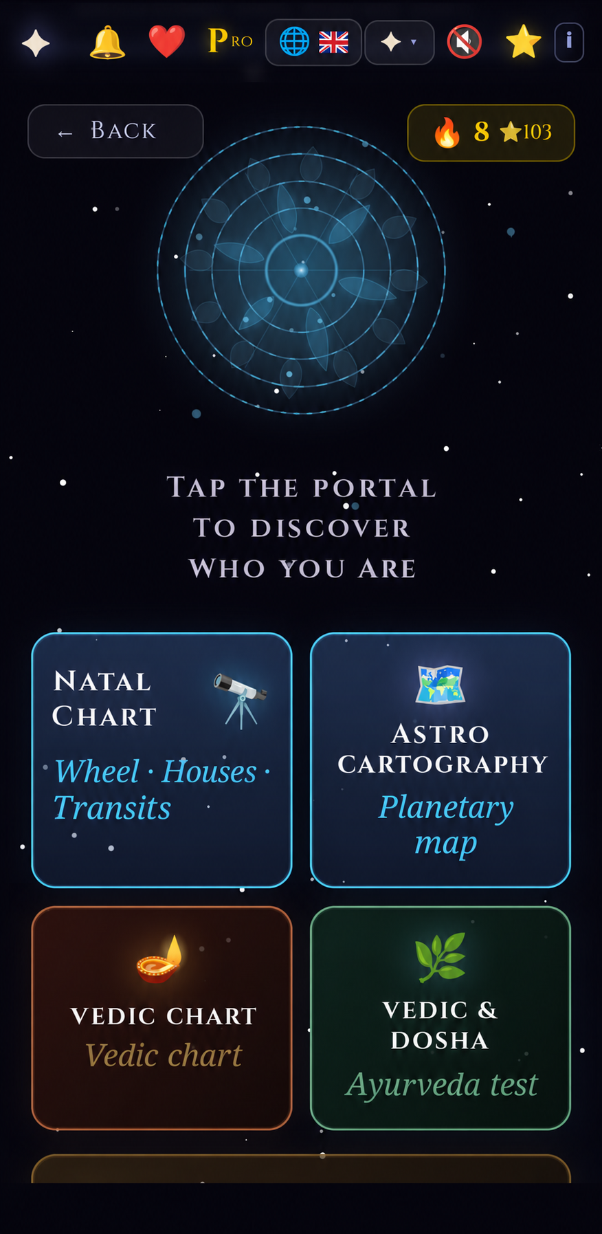 Stoic Stars screenshot: Main tools dashboard