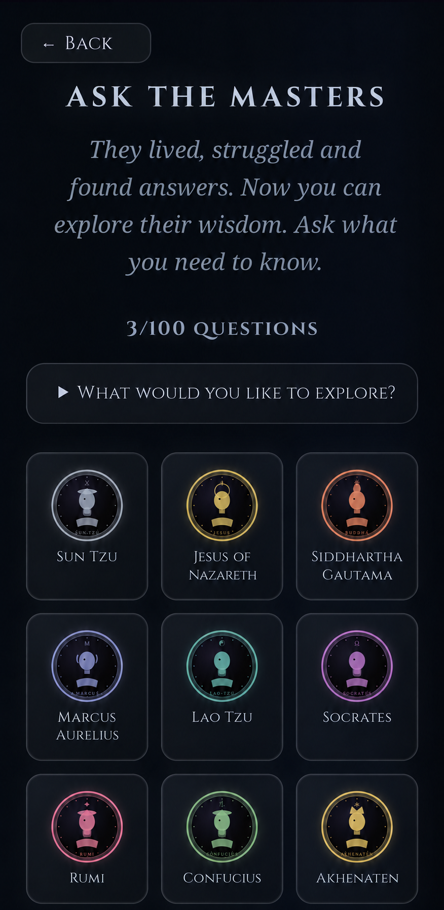 Stoic Stars screenshot: Ask a master